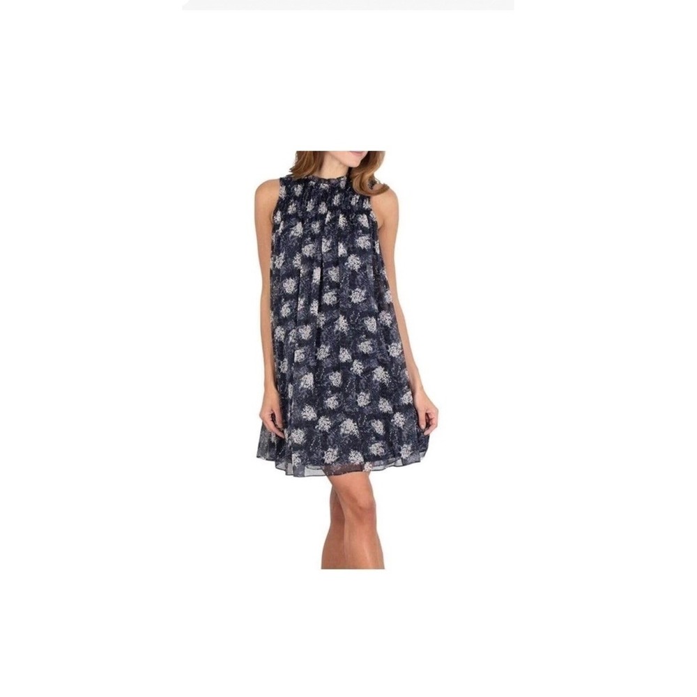 Joie Floral Midi Shift Dress XL Navy Dark Cottage Romantic Flowy Chiffon Smock